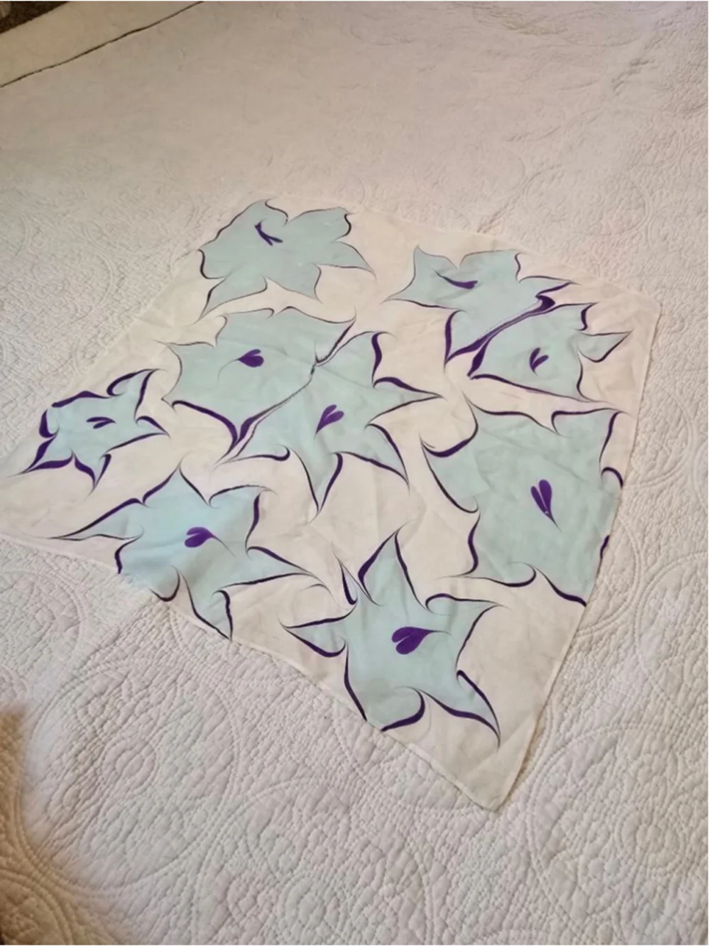 Set of two pure SILK Scarves White Blue Multi-color Styling Accessories